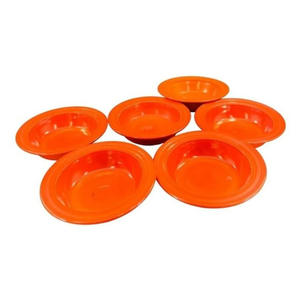 1960s Red Glass Dish Bowl Set 6 Kitchenware Painted Bowls Dishes Unmarked VTG‎